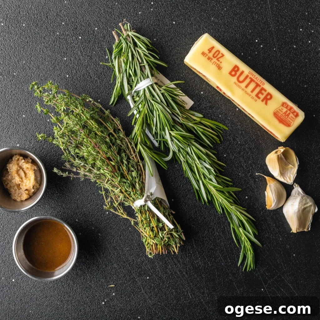 How to Cook a Tomahawk Steak Perfectly Every Time 5 1 stick of unsalted butter, 3 cloves of garlic, 1 bunch of fresh rosemary, 1 bunch of fresh thyme, pinch bowl of lemon zest, and pinch bowl of Worcester sauce.