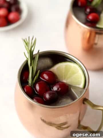 two Moscow mules with cranberries
