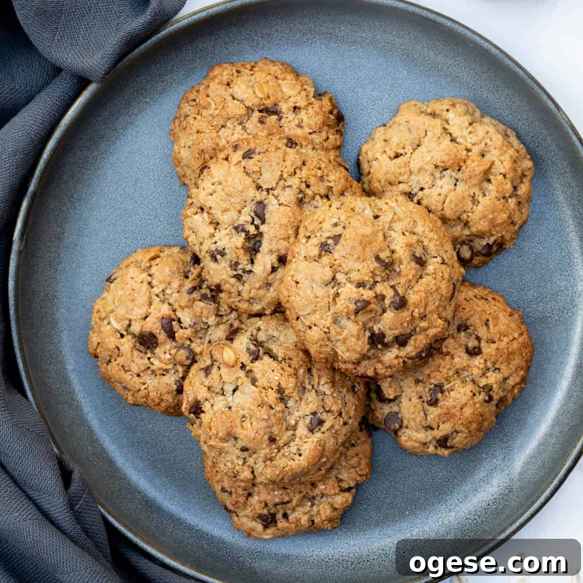 assortment of 10 almond flour oatmeal cookies on a plate with napkin