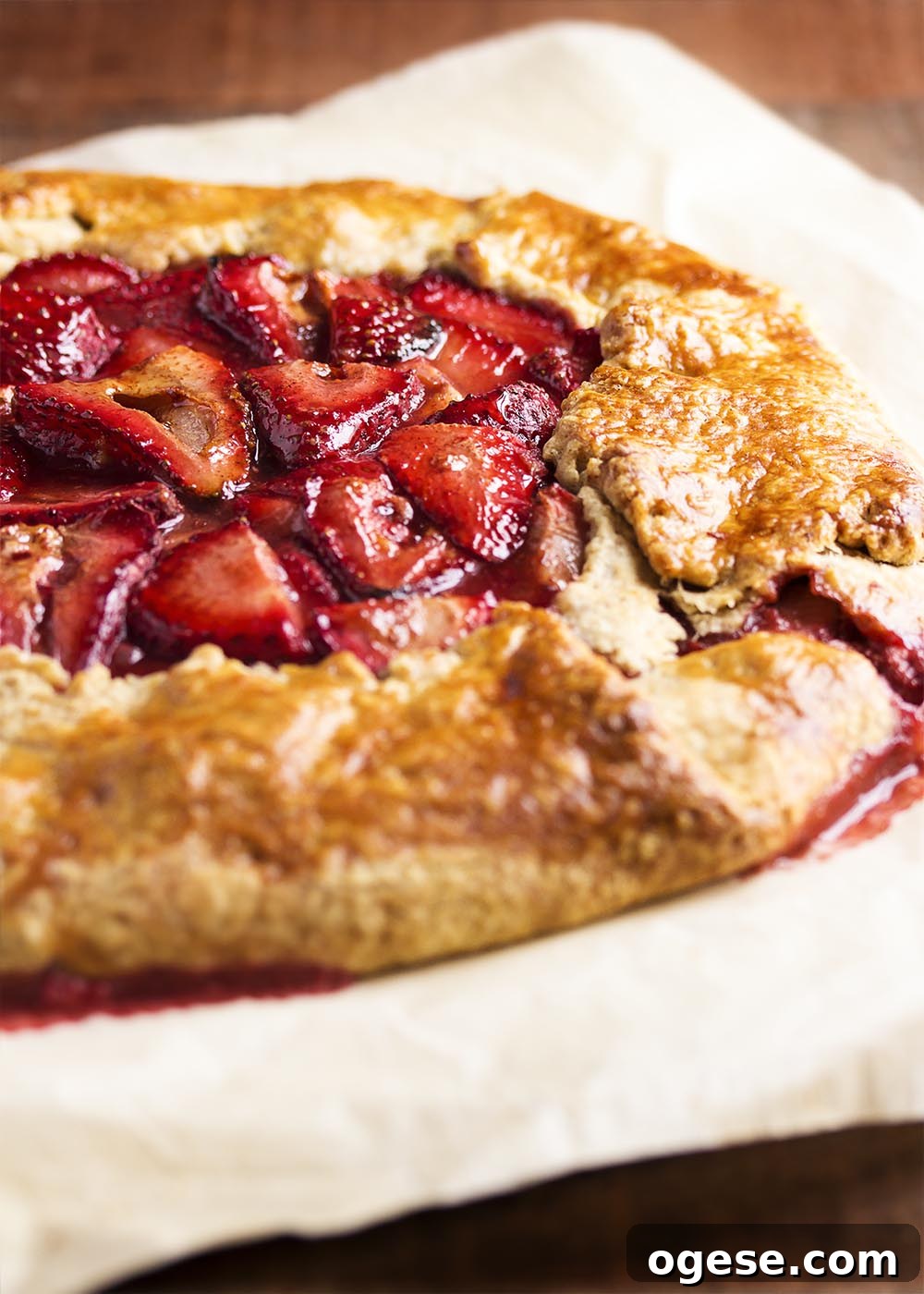 Strawberry ricotta crostata A whole strawberry ricotta crostata full of fresh strawberries and brushed with a honey glaze.