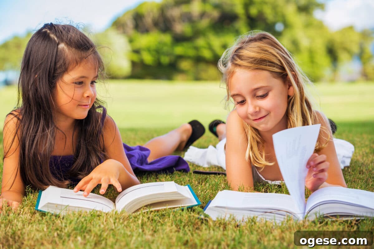 Summer Reading Programs That Give Kids Free Rewards All Season 2 two young girls reading books on grass in summer