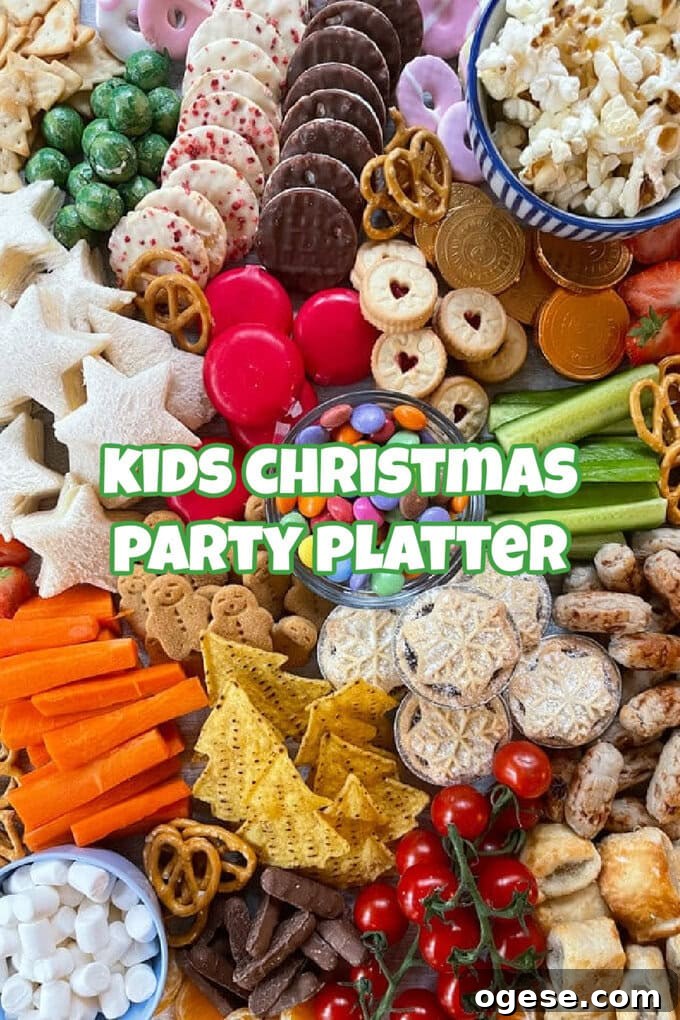 Christmas Party Menu Ideas to Impress Your Guests 5 A large selection of kids snacks arranged on a party platter board.
