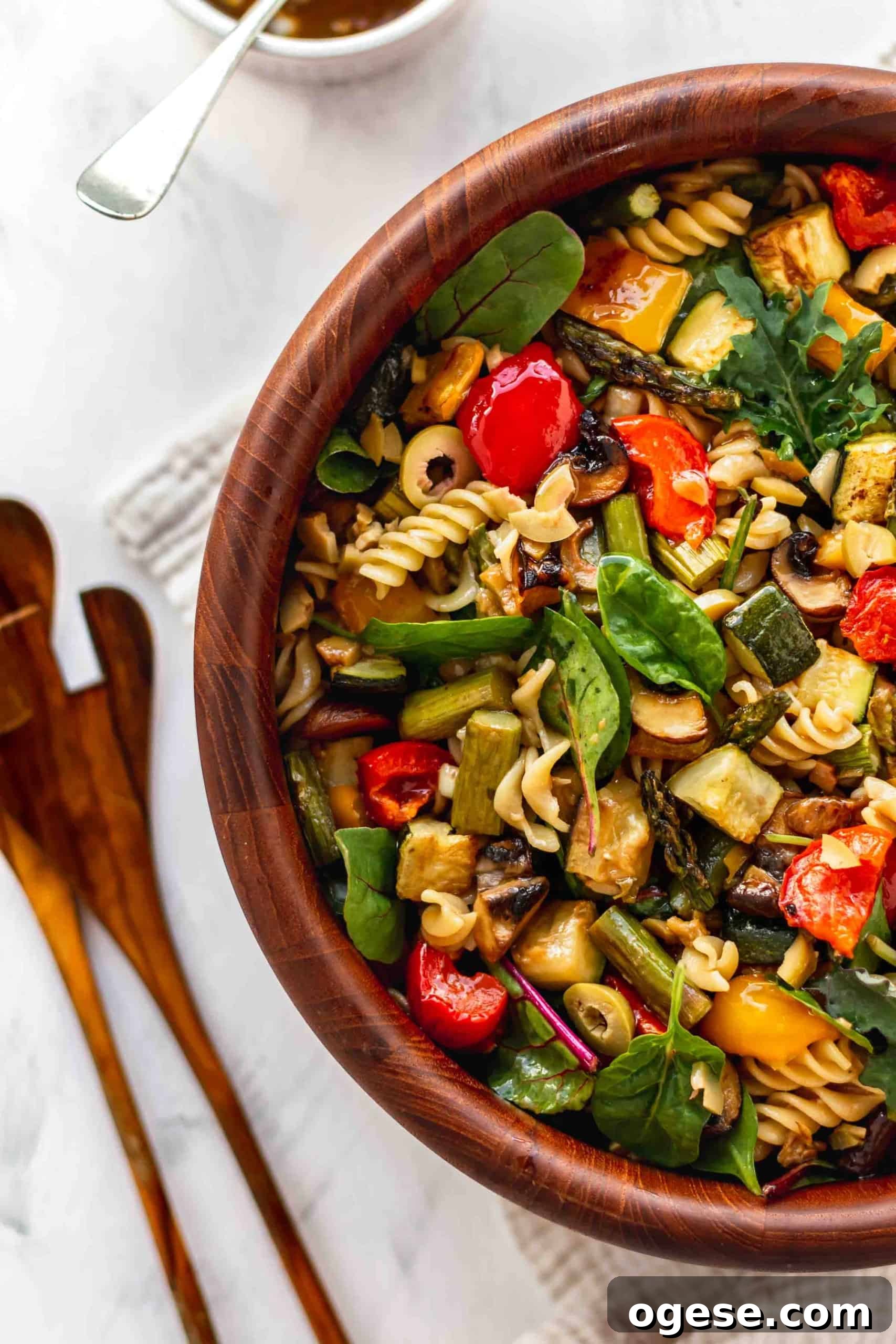 Mediterranean Vegan Pasta Salad with Lemon Herb Dressing 5 Close up of easy gluten free pasta salad