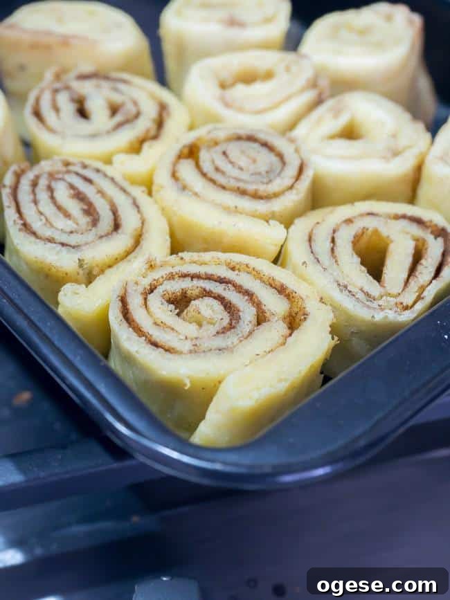 Sliced cinnamon rolls ready to bake