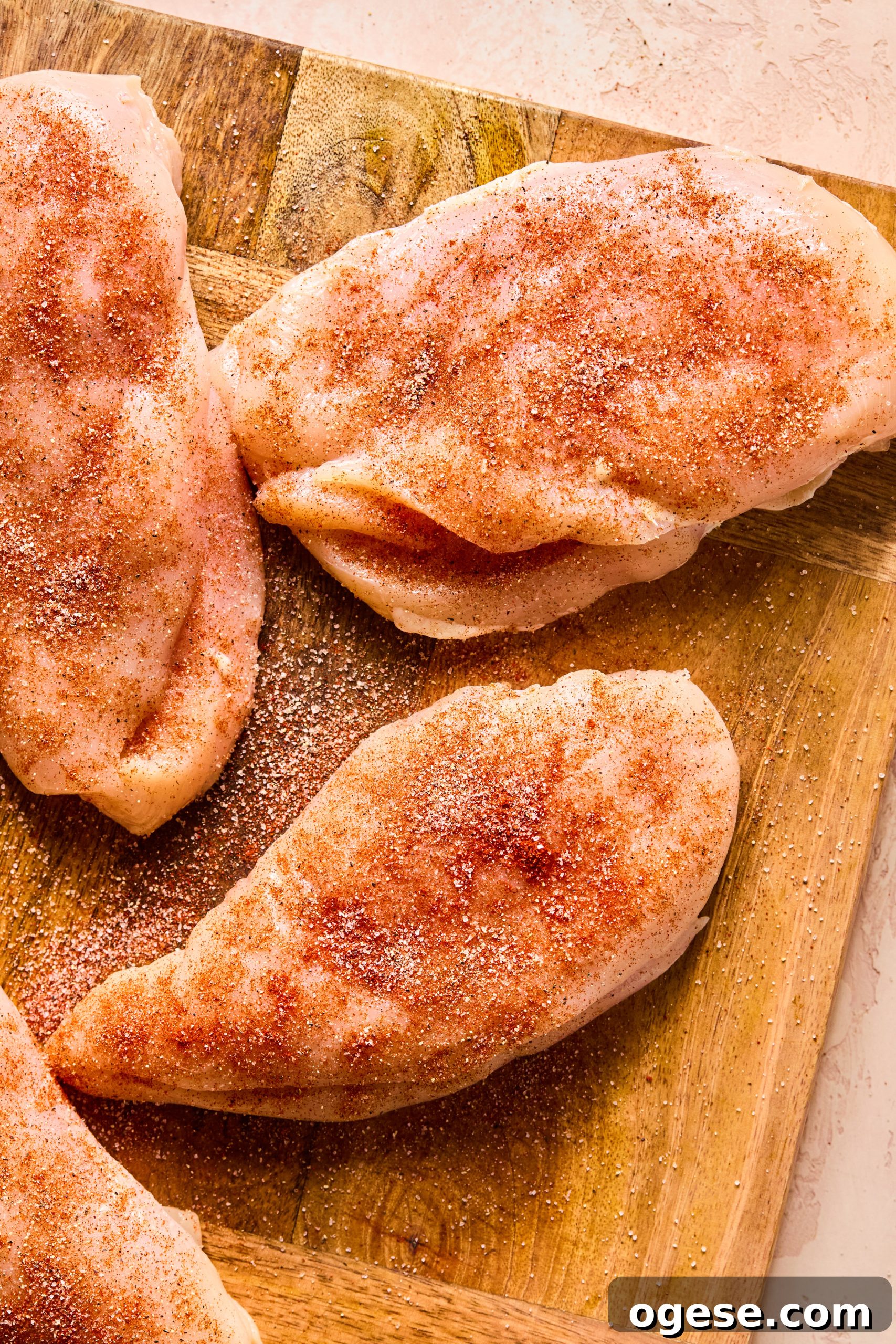 3 chicken breasts seasoned with paprika, salt and black pepper