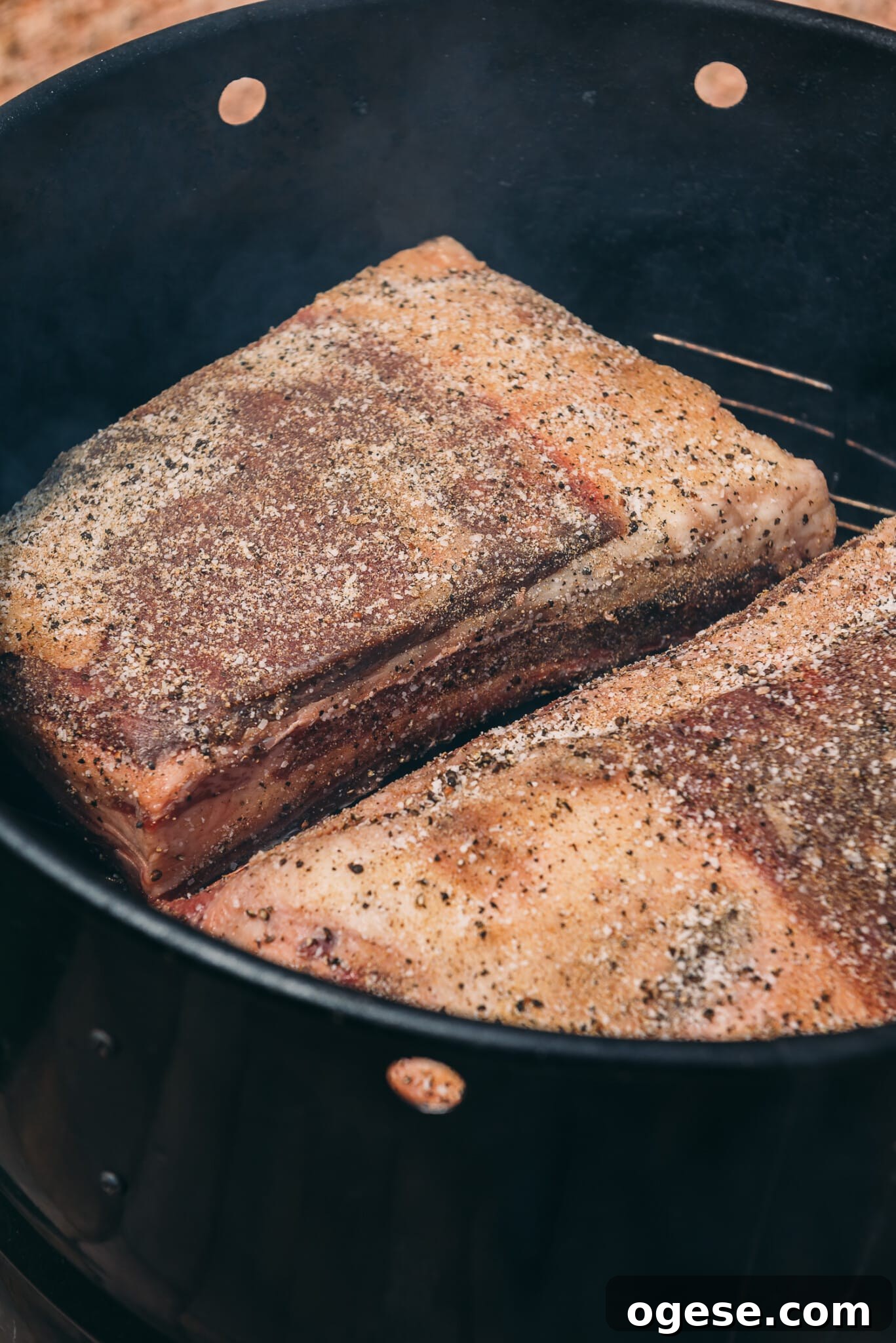 Beef ribs on a drum smoker. 