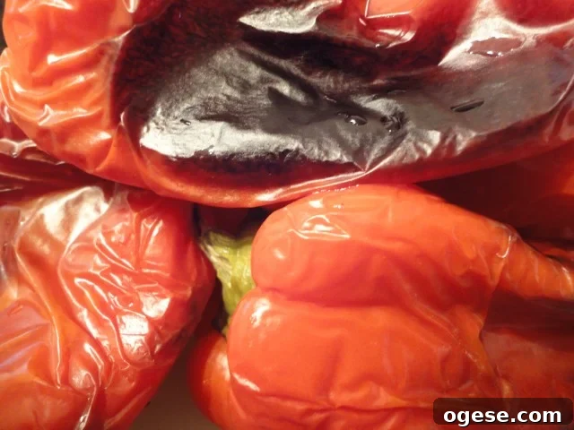 Roasted Red Bell Peppers After Being In The Ziploc Bag