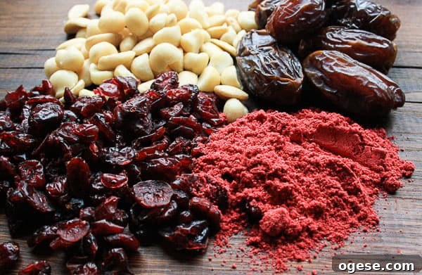 A close up of Raw Cranberry and Nut Energy Bar ingredients