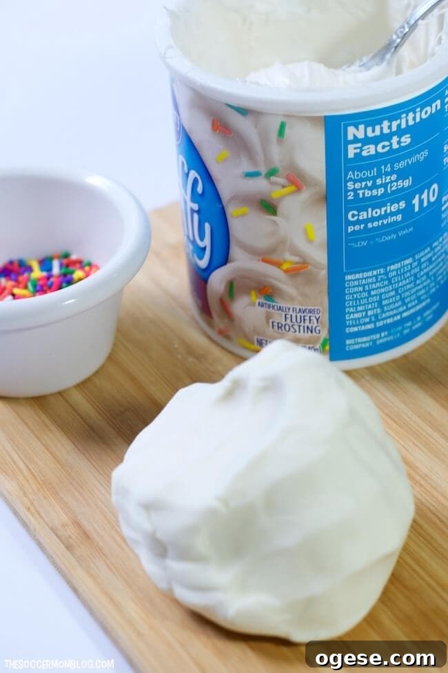 Edible Birthday Cake Playdough Recipe Kids Will Love 3 homemade birthday cake play dough, can of frosting, and sprinkles