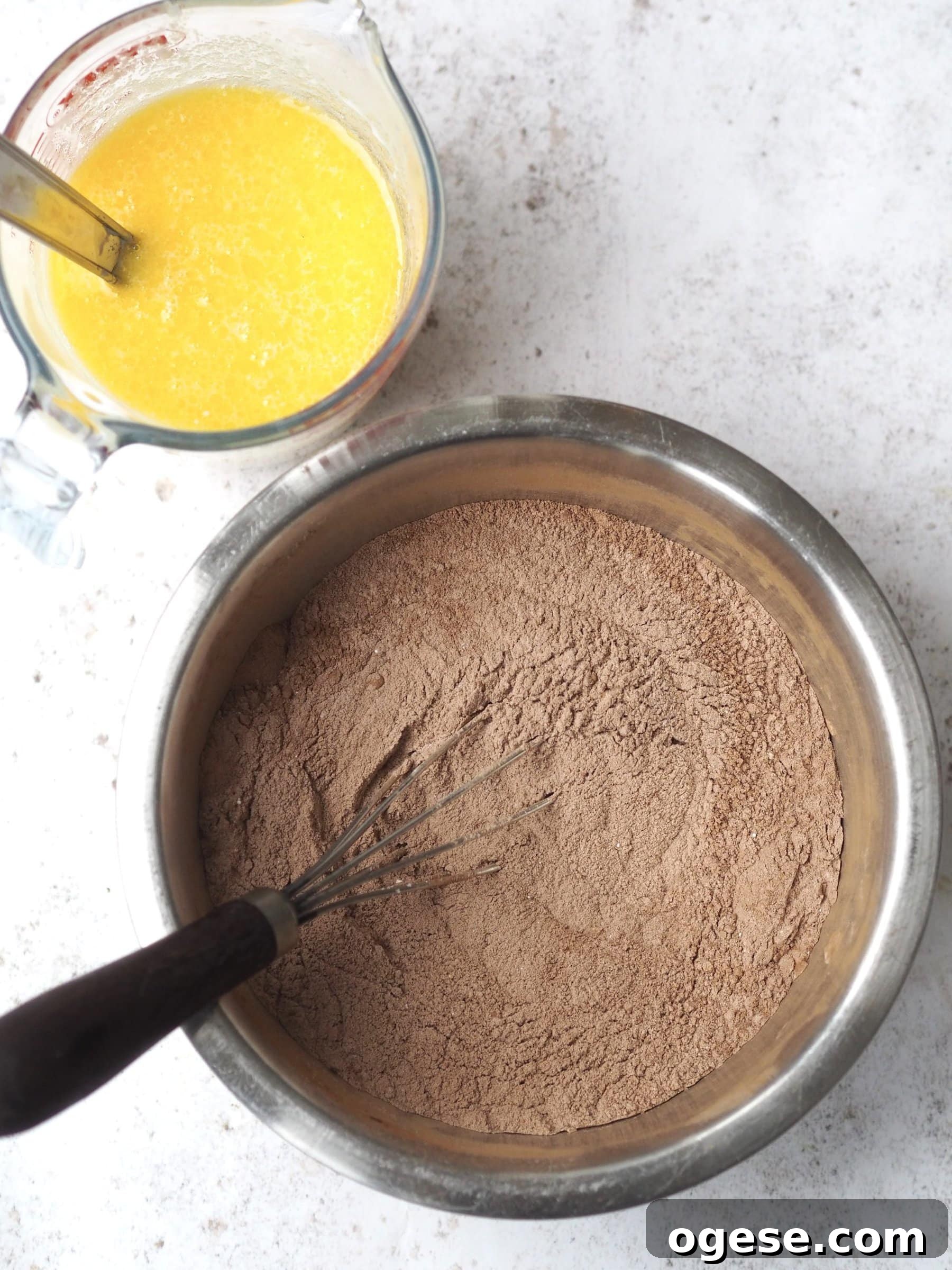 Wet ingredients for pudding in a bowl